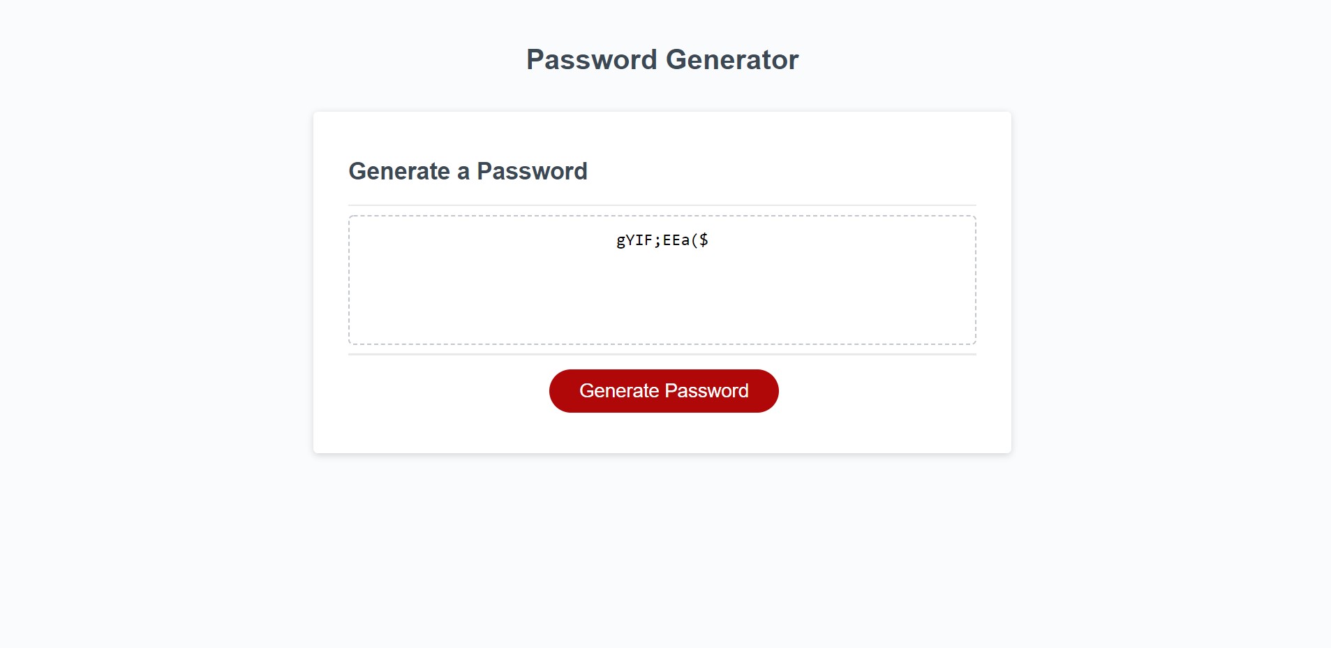 Password generator website screenshot